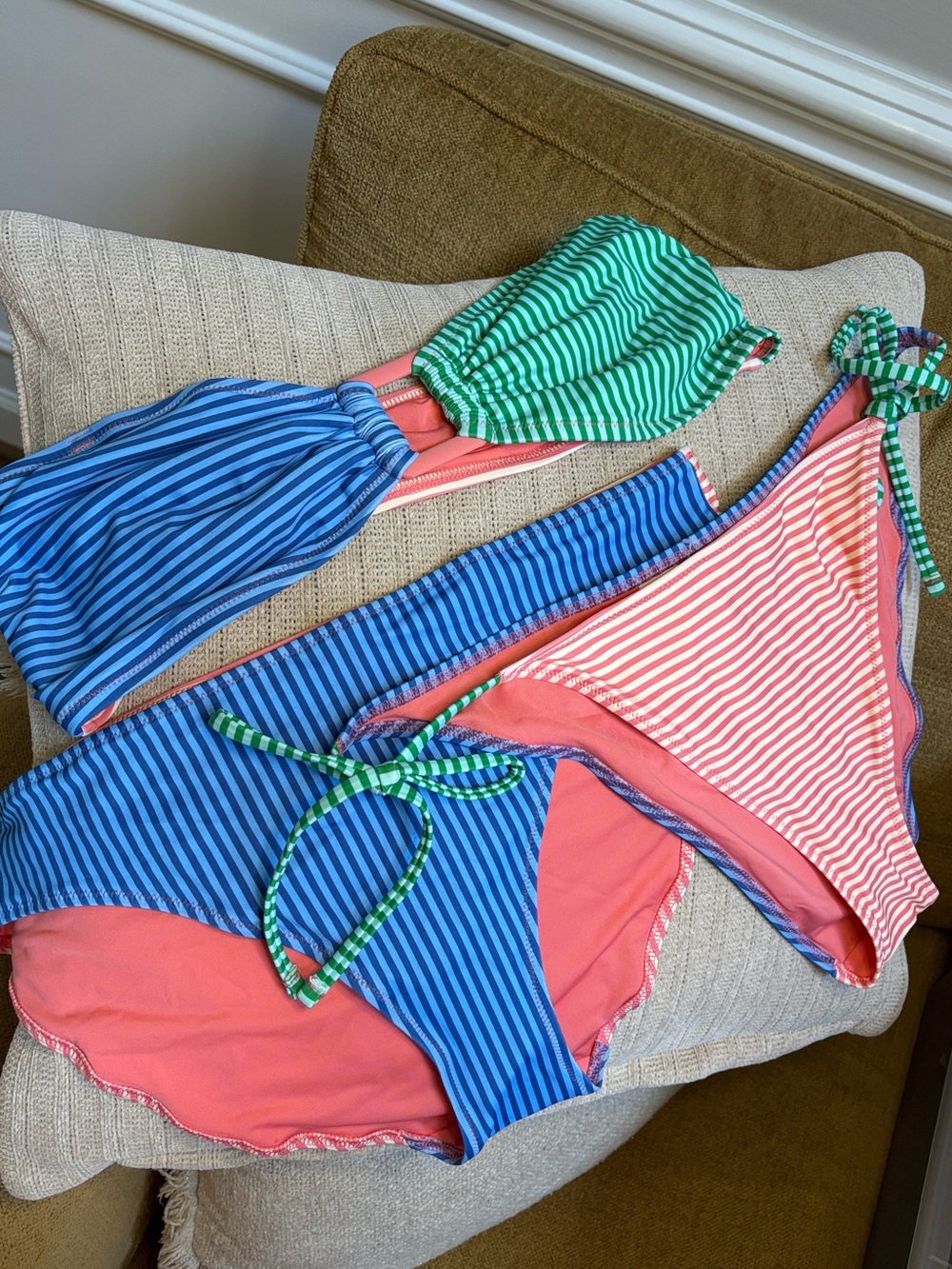 Aerie 3-pc Bikini Set, Multi-stripe Bandeau Ring Top/ 2 bottoms - Picture 9 of 14